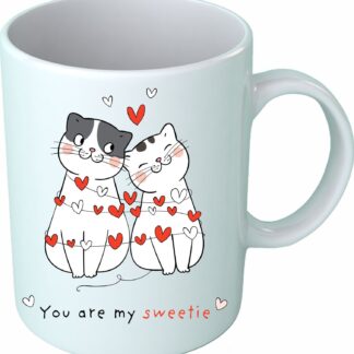 Чаша с котета, на която пише "Ти си моето сладурче"