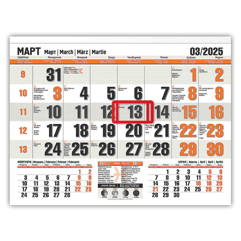 Работен календар Офис small с едно тяло